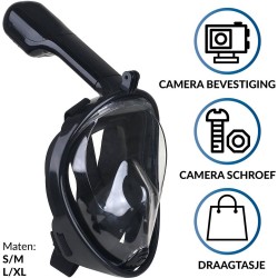 Gadgy Duikmasker Full Face L/XL - Duikbril met Snorkel - Snorkelset Volwassenen - Zwart - Snorkelmaskers