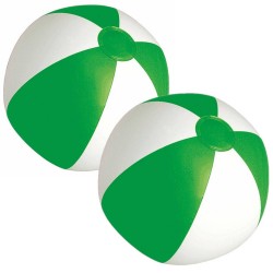 2x stuks opblaasbare zwembad strandballen plastic groen/wit 28 cm - Strandballen