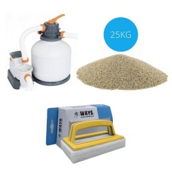 Bestway - Zandfilterpomp 5678 L/u & Filterzand 25 kg & WAYS Scrubborstel