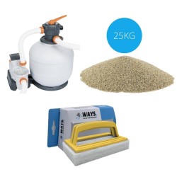 Bestway - Zandfilterpomp 8327 L/u & Filterzand 25 kg & WAYS Scrubborstel